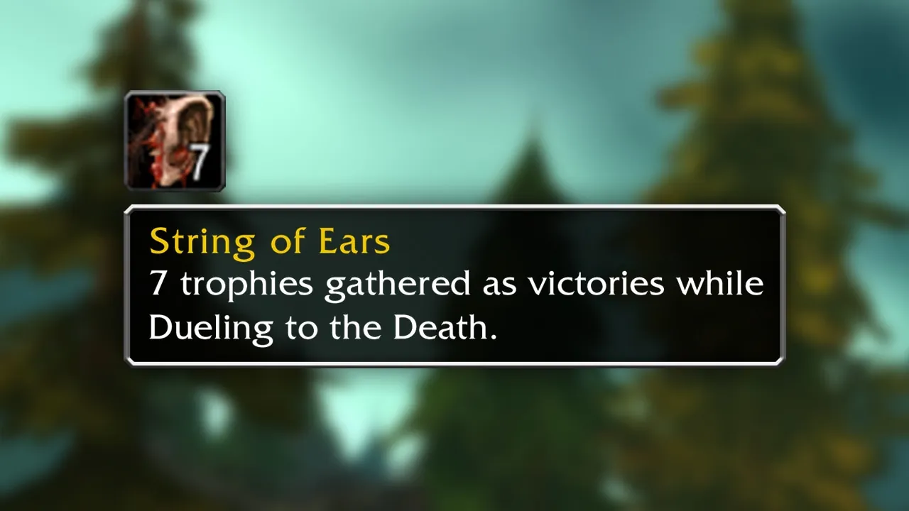 The String of Ears trophy, earned by winning duels to the death in WoW Classic Hardcore