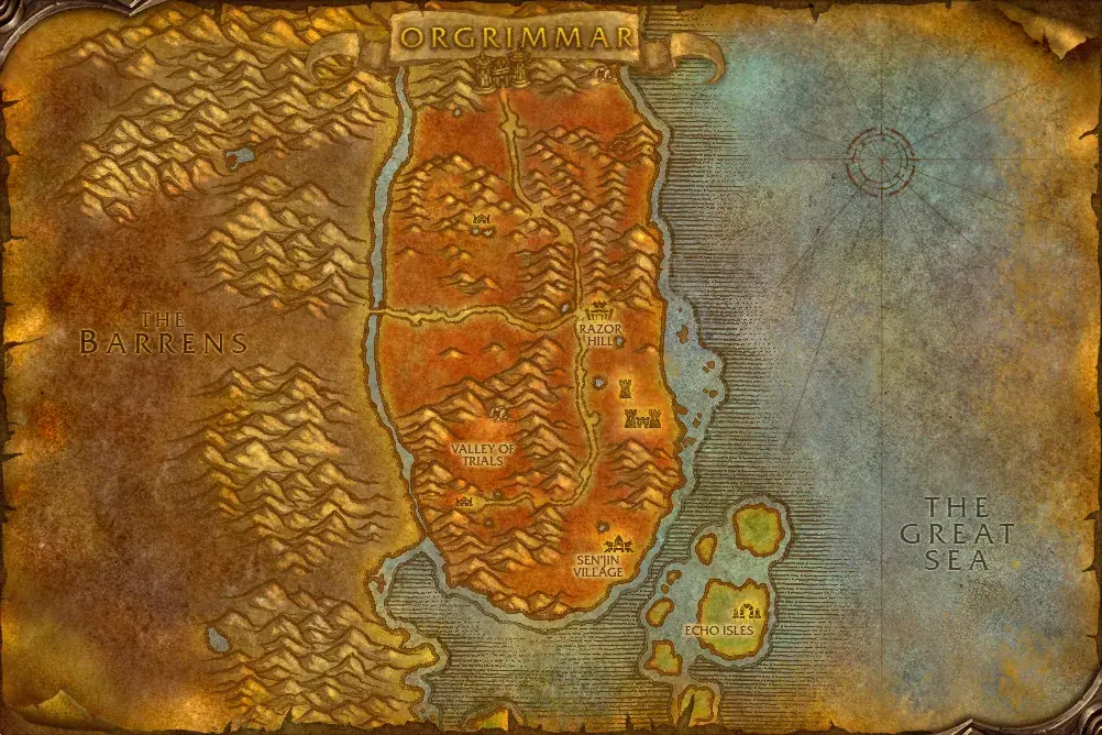 Map of Durotar in WoW Forever