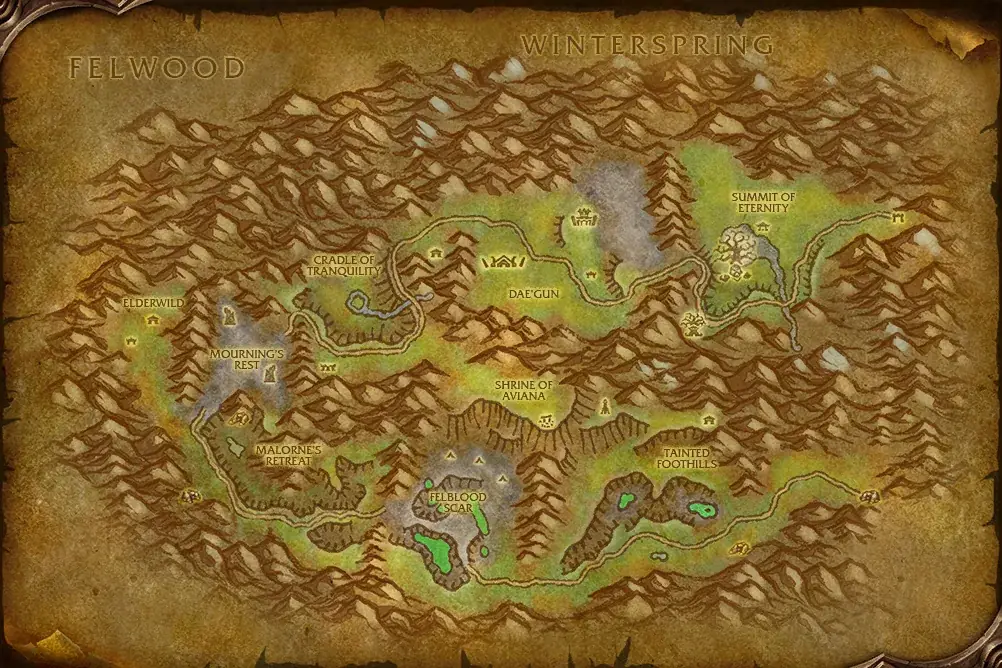 Map of Mount Hyjal in WoW Forever