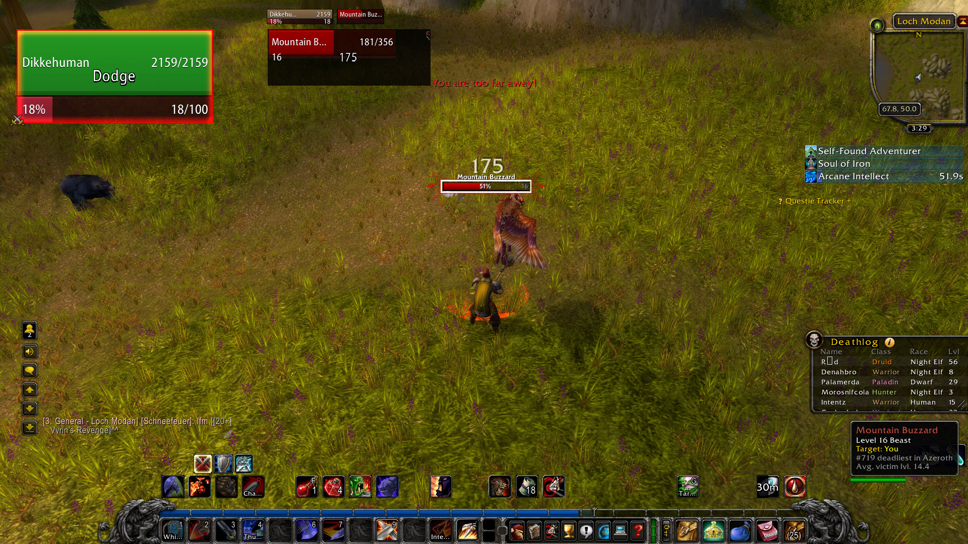 A Hardcore Self-Found character in combat with a Mountain Buzzard in Loch Modan, WoW Classic